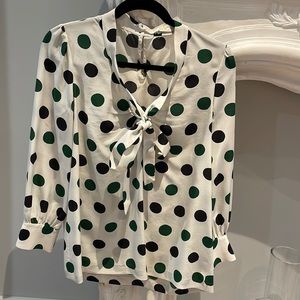 Kate Spade Polka Dot Silk Tie-Neck Blouse - Size 2